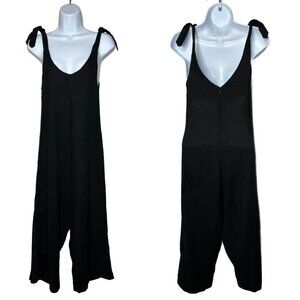 At Dawn Women's Sz XS Linen Blend Wide-Leg Jumpsuit Overalls, Black (1423)